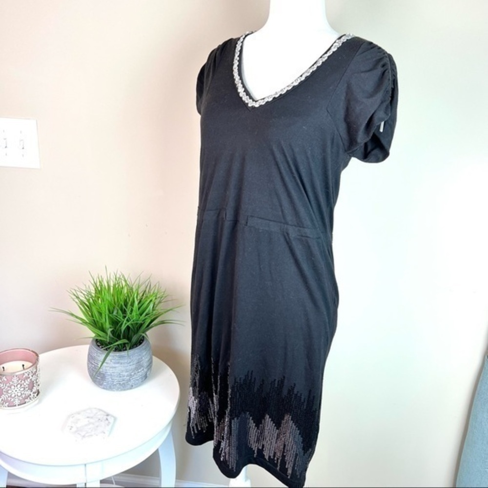 Jessica Simpson womens V Neck black and silver sequin dress size small